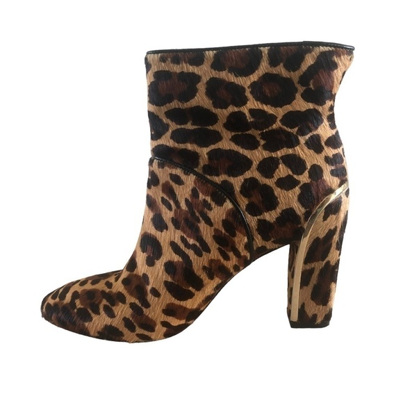 Diane Von Furstenberg Glenda Leopard Calf Hair Heeled Booties 6.5 - Picture 5 of 9